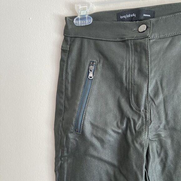 Long Tall Sally Black Faux Leather Stretch Pants Womens Size 10 Zipper Ankles - Picture 2 of 10